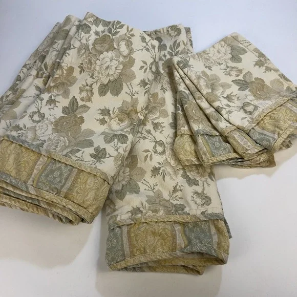 Vtg Waverly Decor 5 Valances 66x18 Butter Yellow Roses Sage Green & 4 Napkins